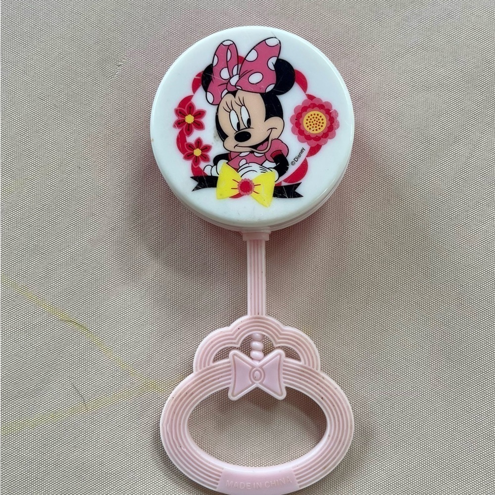 Disney Minnie Mouse Pink and Yellow Baby Rattle - Vintage Design